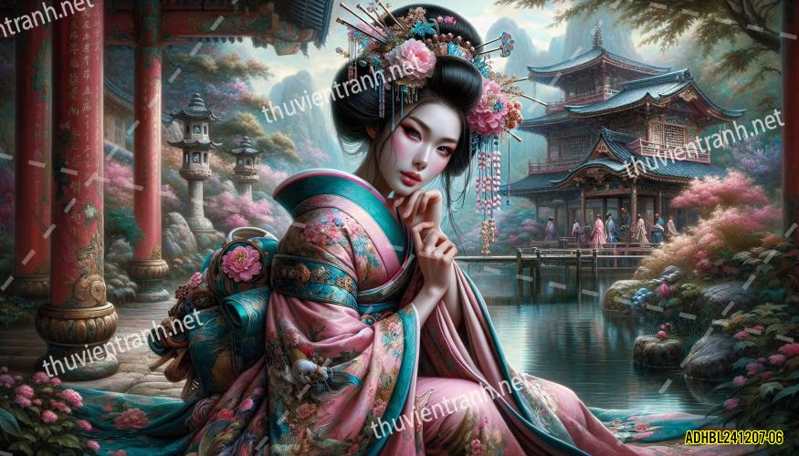 Tranh dán tường hoa cô gái Geisha Nhật Bản-ADHBL241207-06 - Tranh tường chất lượng cao